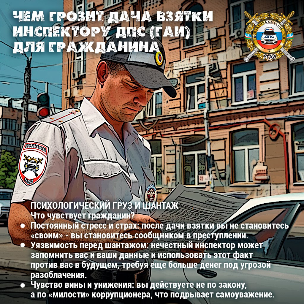 Чем грозит дача взятки инспектору ДПС (ГИБДД) для гражданина Чем грозит дача взятки инспектору ДПС (ГИБДД) для гражданина