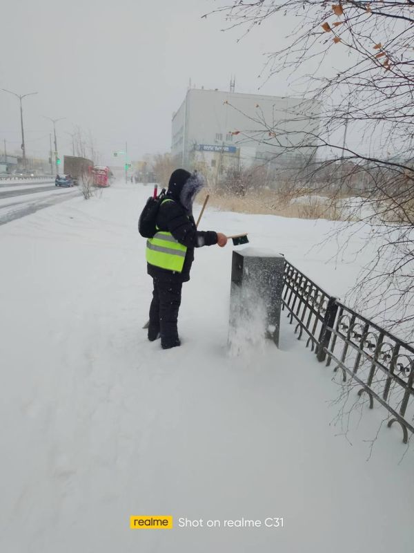 Уборка от мусора улиц и скверов, очистка от снега уличных переходов, мостов и пешеходных переходов силами муниципальных дворников Промышленного округа