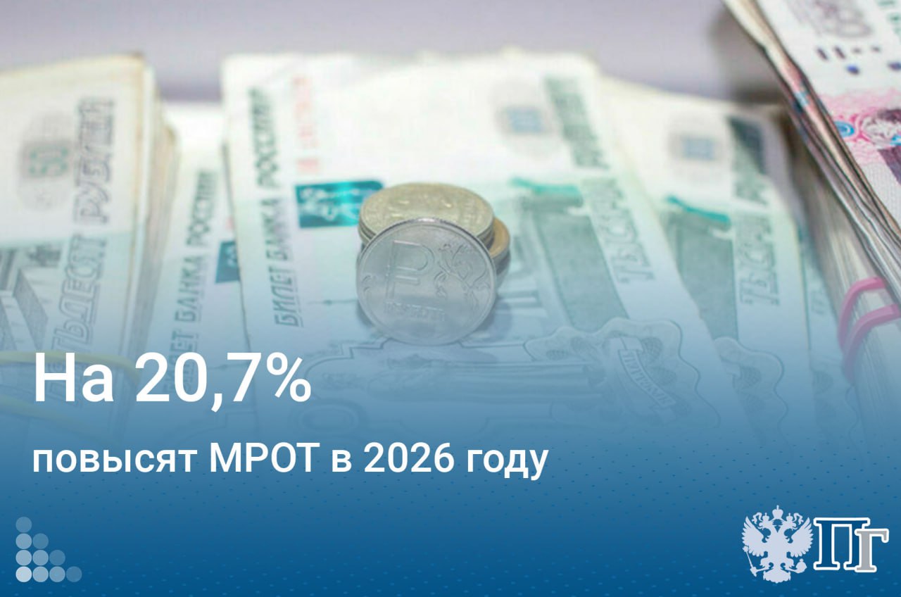 Минимальный размер оплаты труда с 1 января 2026 года вырастет на 20,7% и составит 27 093 рубля в месяц