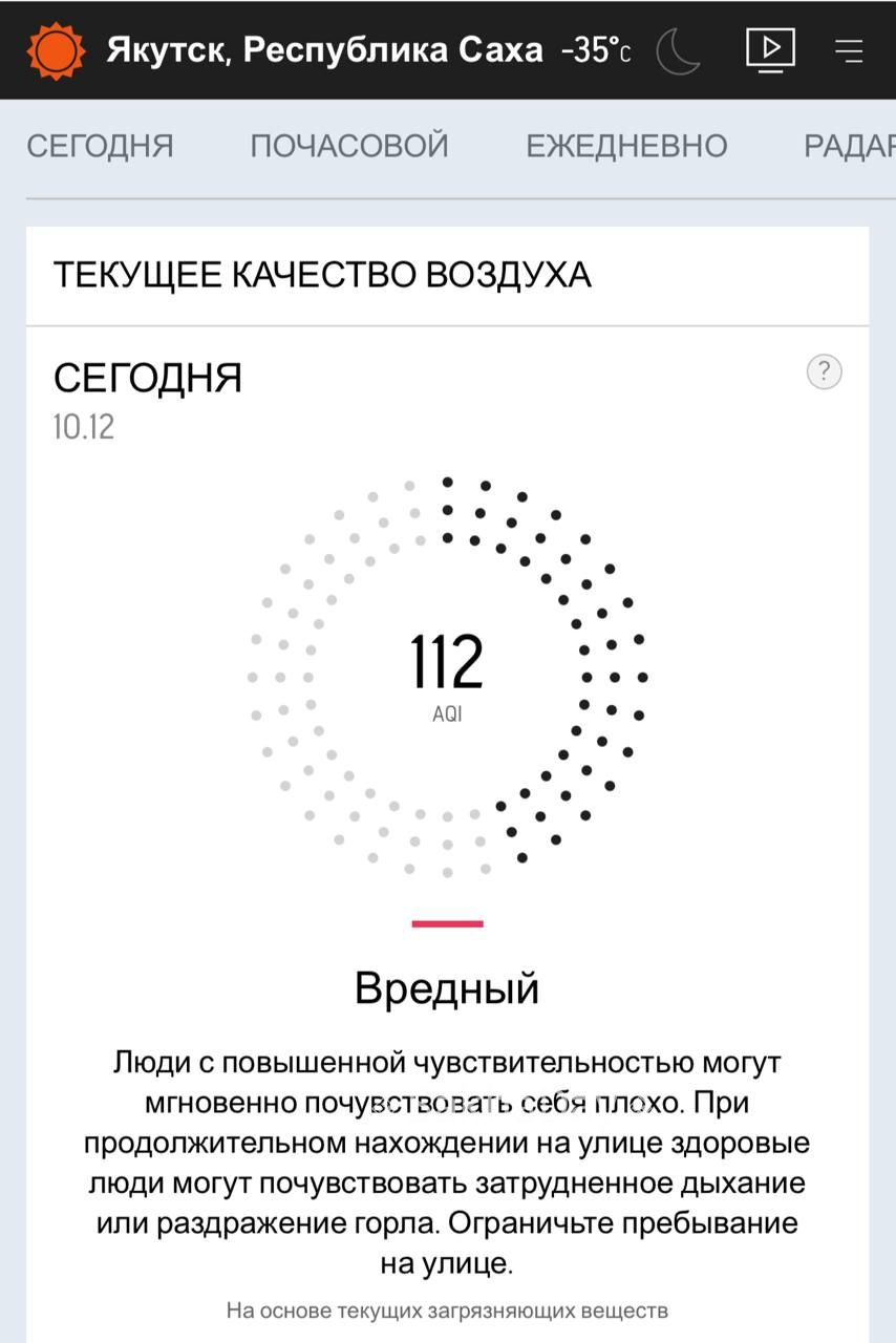 Сегодня снова воздух показывает вредный