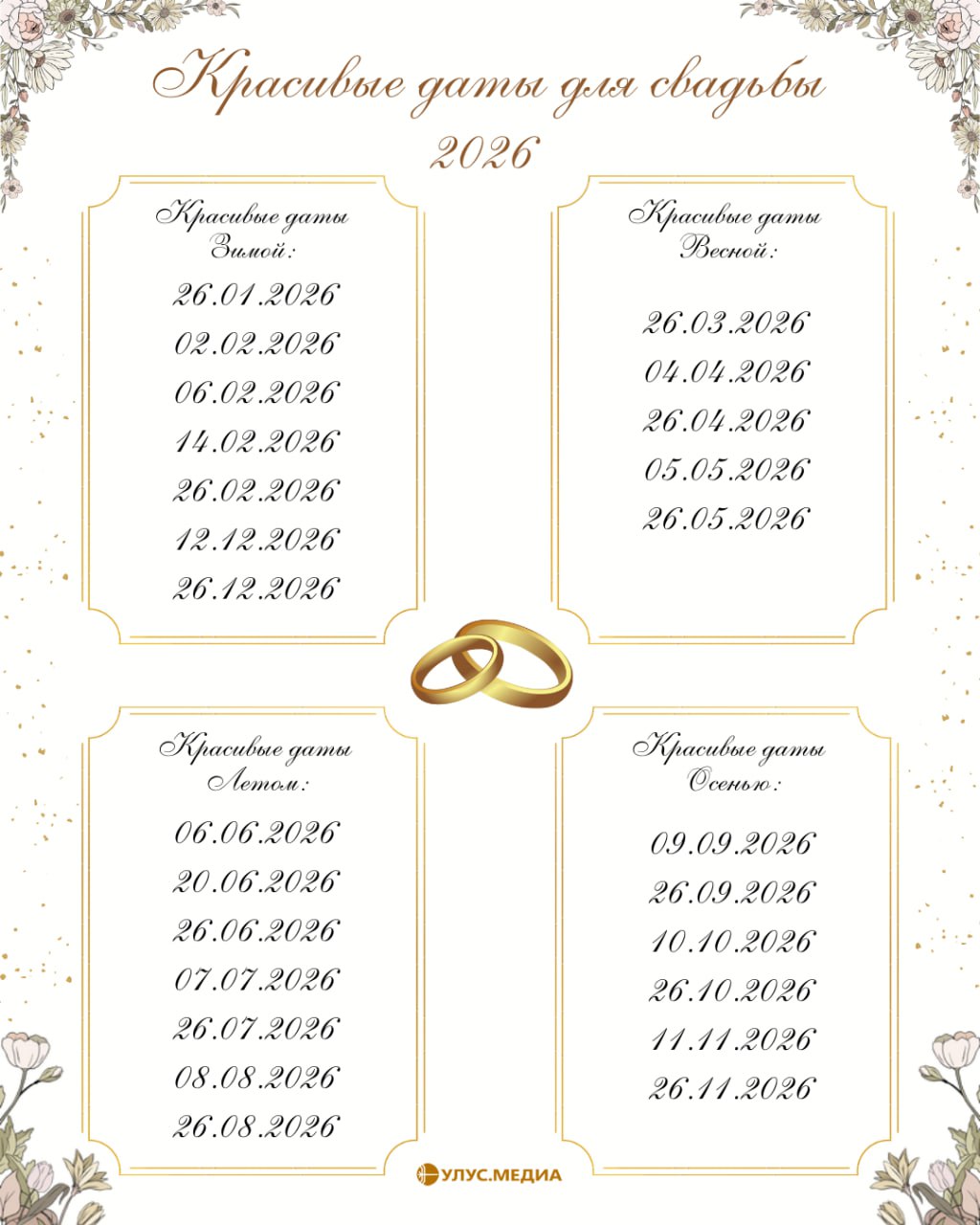 Красивые даты для свадьбы в 2026 году