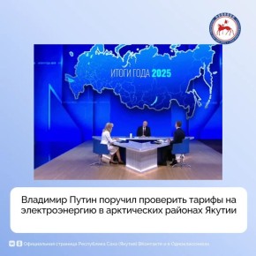 Президент России Владимир Путин поручил проверить обоснованность цен на электроэнергию в Республике Саха (Якутия), уделив особое внимание тарифам для объектов социальной инфраструктуры в арктических районах