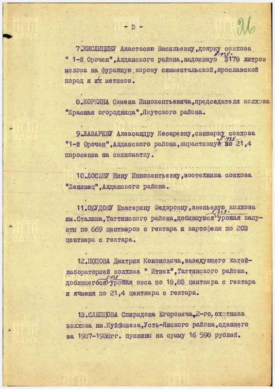 «Колонка архивиста»: О награждении и премировании якутян-участников Всесоюзной выставки 1939 года «Колонка архивиста»: О награждении и премировании якутян-участников Всесоюзной выставки 1939 года