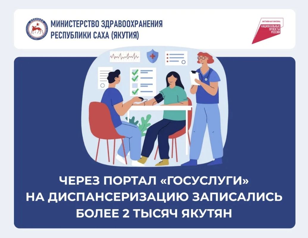 Через портал «Госуслуги» на диспансеризацию записались более 2 тысяч якутян