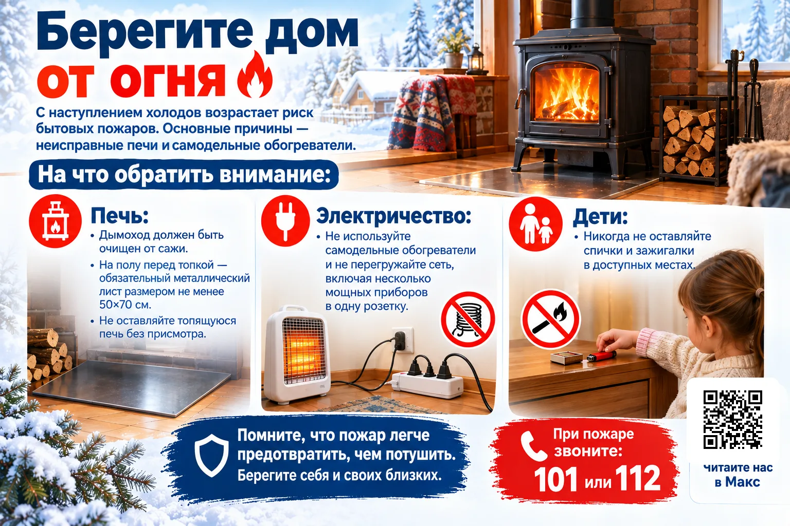 Берегите дом от огня. С наступлением холодов возрастает риск бытовых пожаров