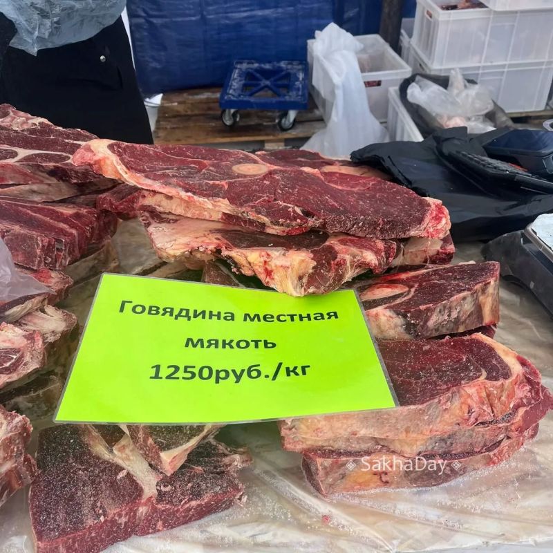 На рыбной ярмарке традиционно представлено и мясо свежего забоя, примерная цена за кило — тысяча рублей, в зависимости от части (доходит до 1,6 тысячи) На рыбной ярмарке традиционно представлено и мясо свежего забоя, примерная цена за кило — тысяча рублей, в зависимости от части (доходит до 1,6 тысячи)